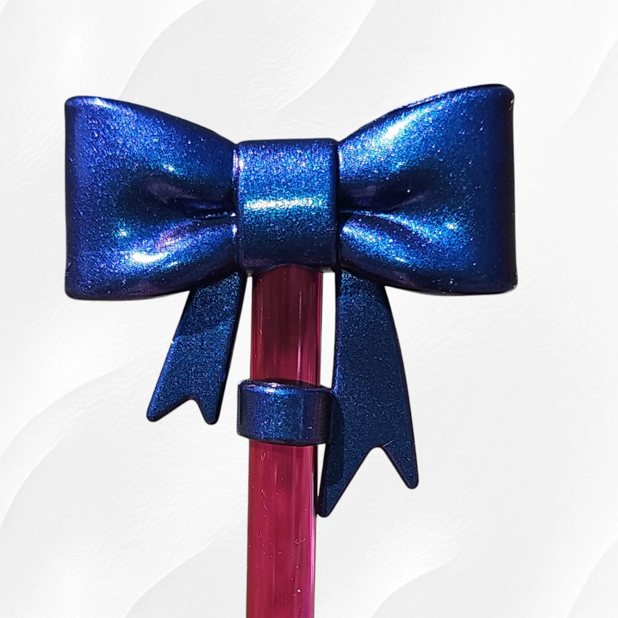 Princess BOW 3D Silicone Straw Topper  - Metallic Blue