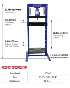 Garvee 12 Ton Hydraulic Shop Press Hydraulic Press