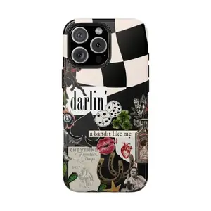 Checkerboard Western aesthetic pattern phone case, compatible with iPhone 17 Pro Max, 16, 15, 14, 13, 12 and Samsung 25 Ultra Plus, 24, 23, 22.  Stylish phone case with dual-layer shockproof TPU lining.