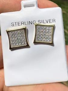 14K Gold Two Tone Real 925 Silver Kite Earrings Iced CZ 11mm - WHOLESALE DEAL