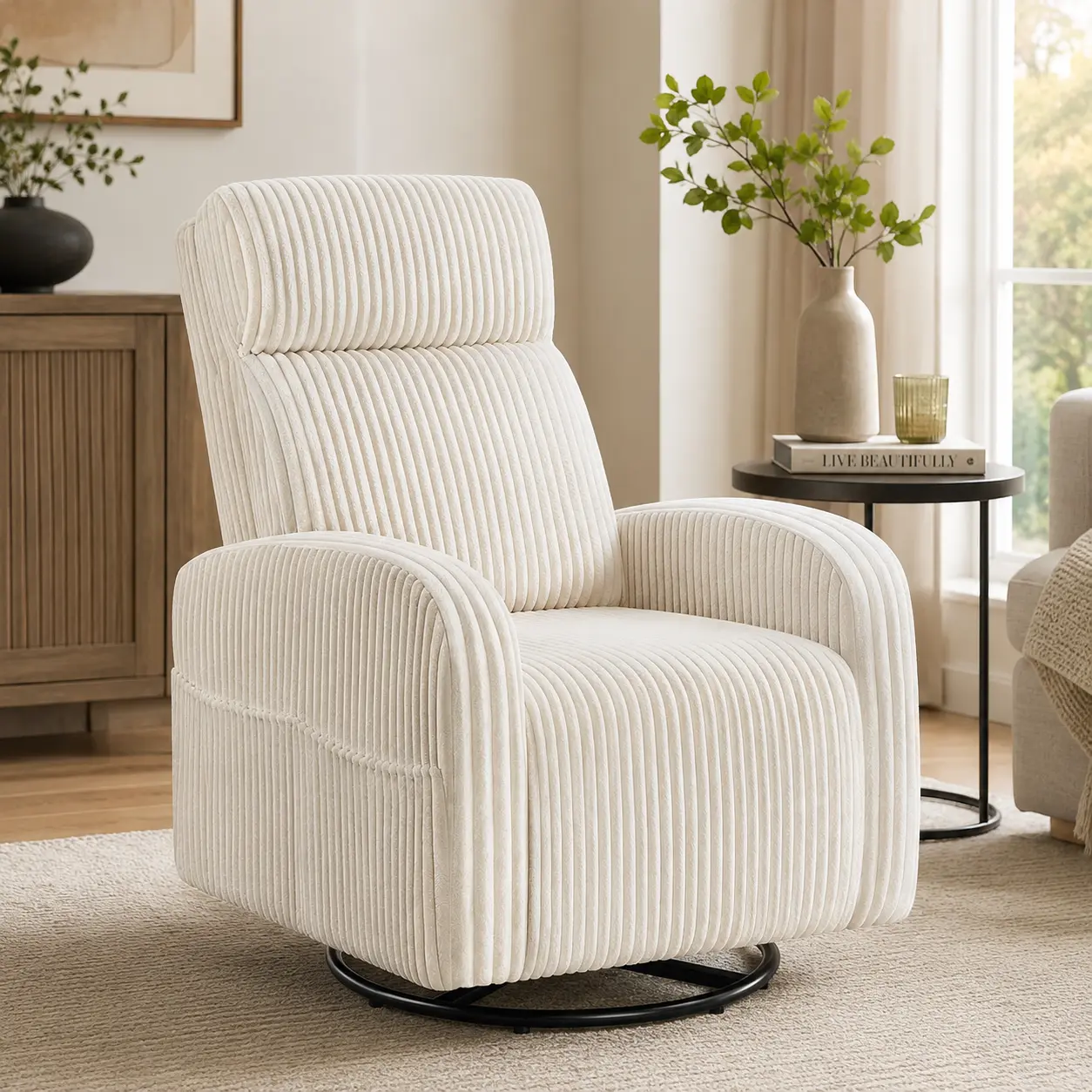 Costoffs Swivel Glider Chair for Nursery, Rocking Chair Nursing Chair with Side Pockets, Corduroy Glider for Living Room with High Back Dark Green,dorm essentials,home decor