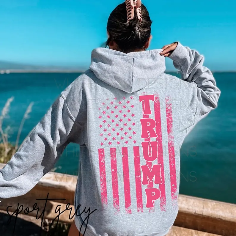 Trump Sweatshirt Trump 2024 MAGA Pink Trump Flag Womens Trump Hoodie 45 47 Patriot Trump Rally Donald Trump President Sweater Pink Trump Cotton