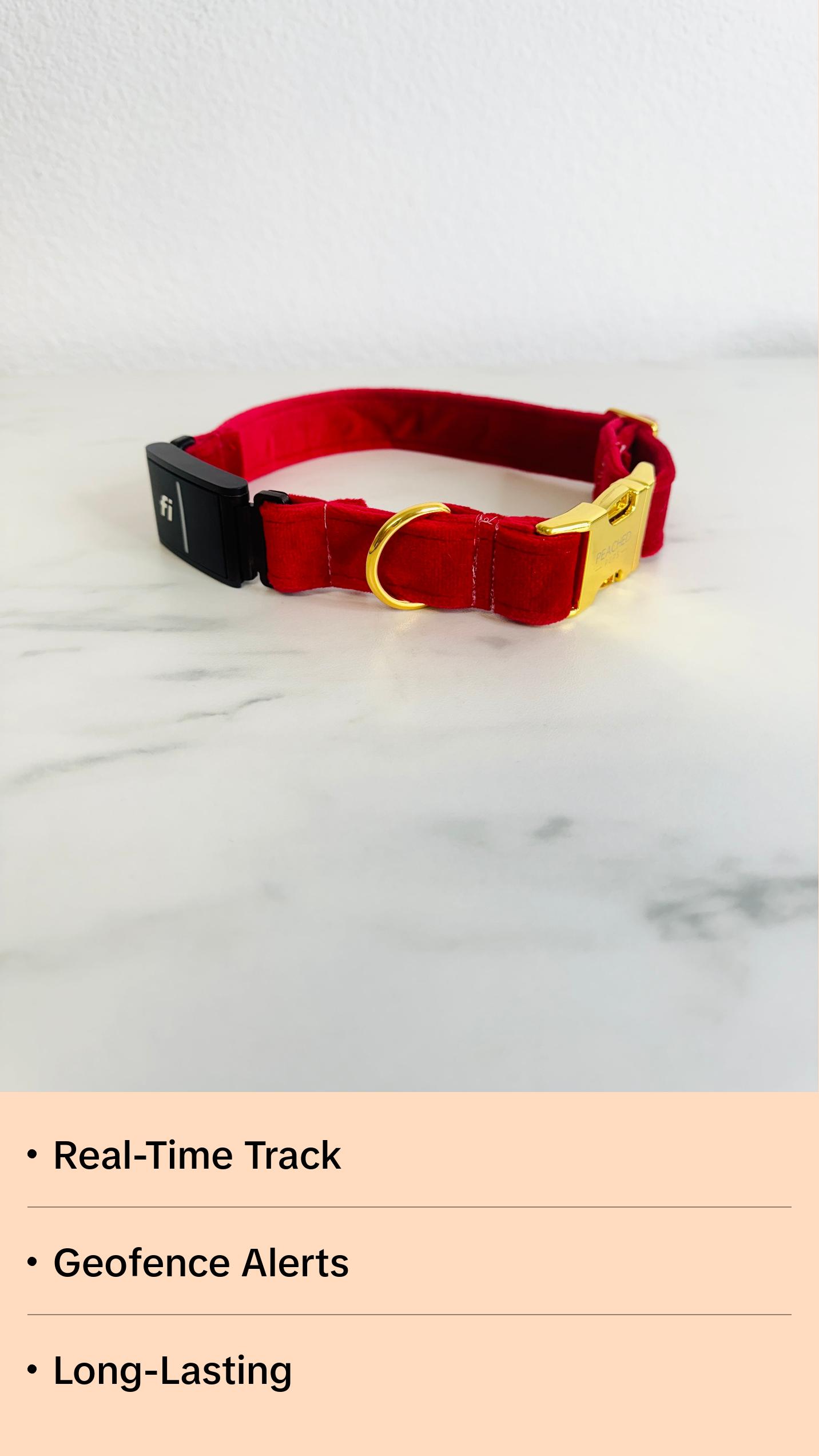 Velvet Red Christmas Holiday Fi Compatible Collar for Dogs and Cats - GPS Compatible Dog Collar