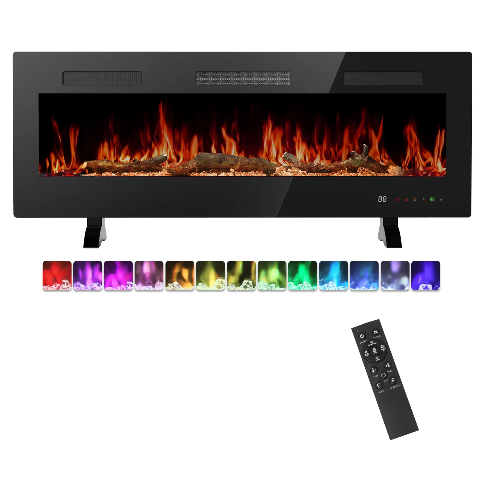 Sweetcrispy Electric Fireplace Insert, 1500W Wall Mounted & Recessed Fireplace, Freestanding Fireplace Heater with Remote & Touch Panel Control, Adjustable Flame Effect, 12H Timer for Indoor use