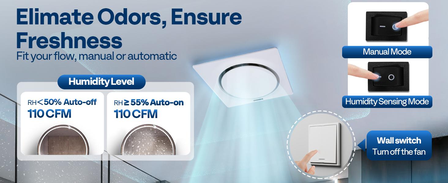 VIVOHOME Bathroom Exhaust Fan with Light, Ceiling Ventilation Fan, 3-Color Adjustable LED (3000K/4500K/6500K), 4" Duct Mount for Shower & Home Use