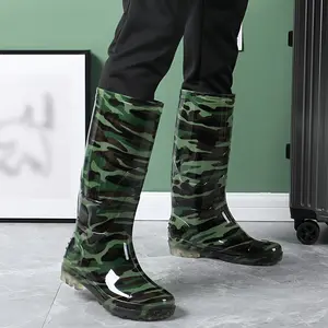 1pr Unisex Fashion High-Top Rain Boots, Non-Slip Rubber Waterproof Slip-On Long Boots with Solid Color Design, Durable PVC Upper Rainproof Rainy Days