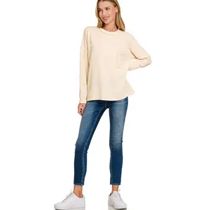 Zenana Raised Rib Long Sleeve Drop Shoulder Top
