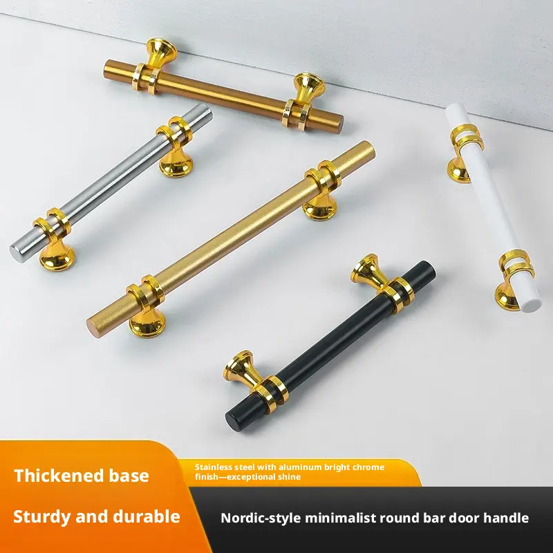 20pcs Stainless Steel Round Tube Pulls, Modern Minimalist Furniture Door Handles, Glass Cabinet Handles, Golden Drawer Pulls, Door Hardware