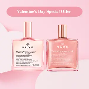 NUXE Huile Prodigieuse Valentine’s Day Duo – Floral & Floral Gold Dry Oils (1.6 fl oz Each) | Luxurious Multi-Purpose Glow for Face, Body & Hair | Valentine’s Day Beauty Gift