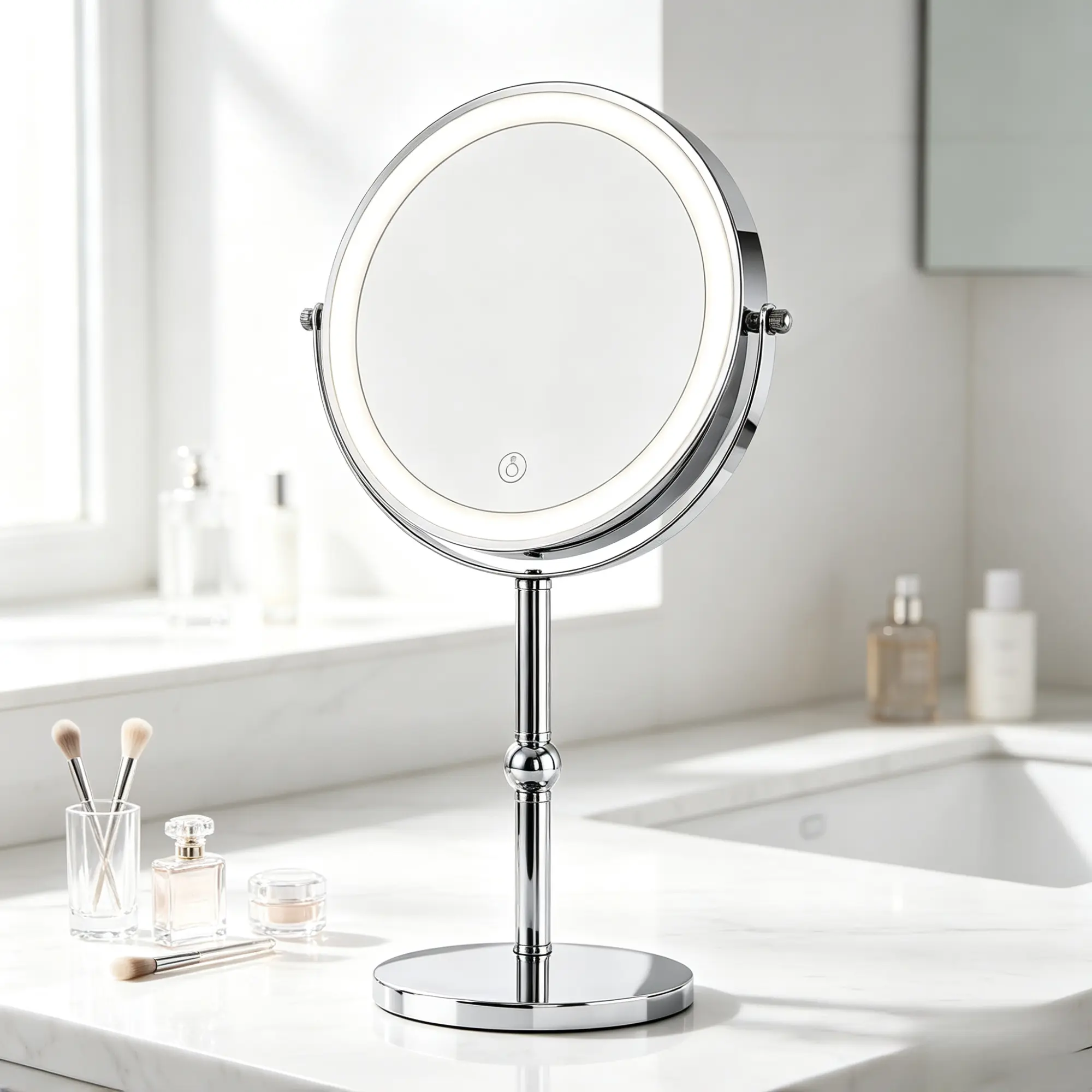1 Count Makeup Mirror with LED Light,2000mAh Rechargeable Double-Sided Magnifying Vanity Mirror with 1X/10X 360° Rotation Adjustable Brightness, Gifts for Mom, Women,Wife, Girls, Dorm Room Essential Bathroom Vanity Magnified Cosmetic Mirror