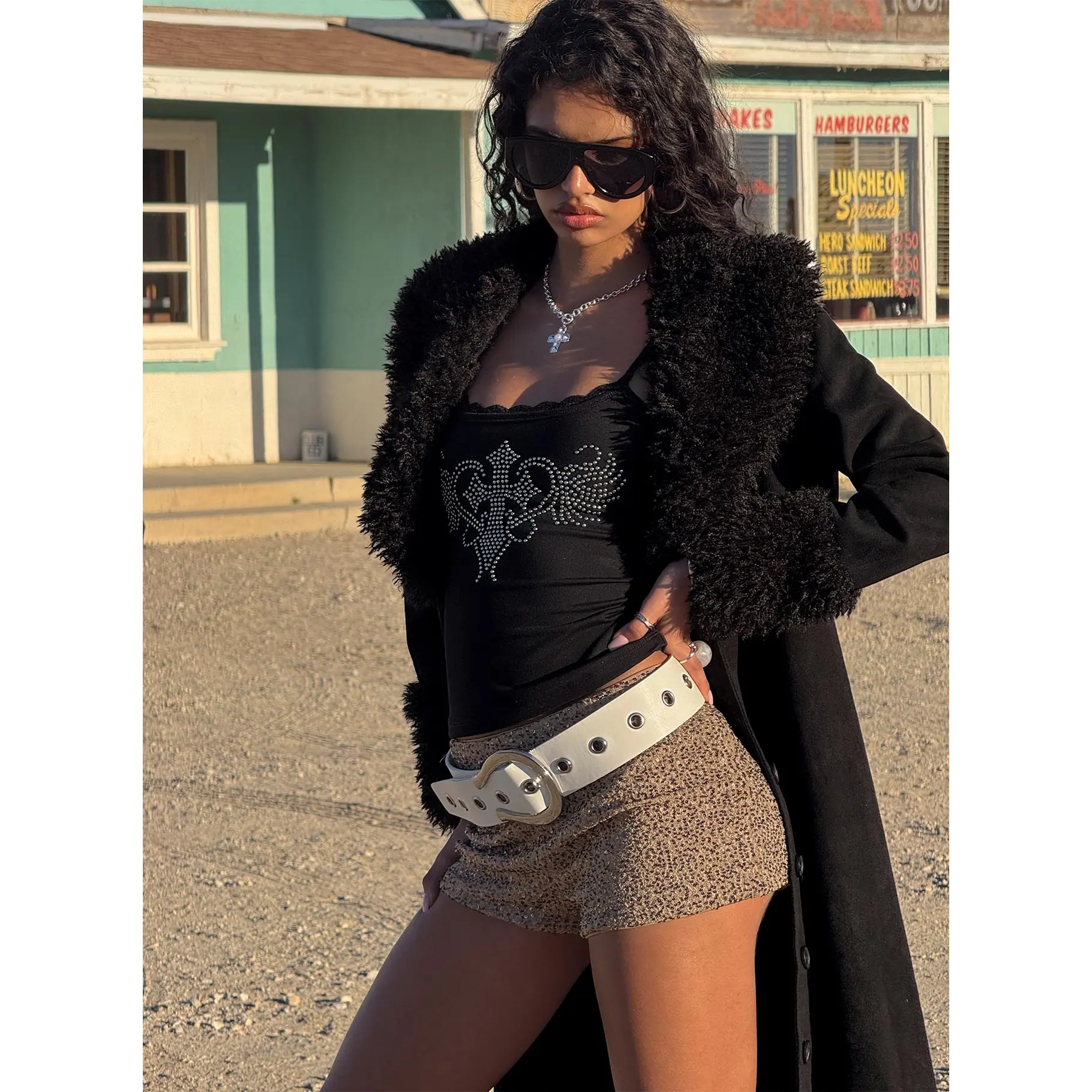 After Party Shearling Jacket Black