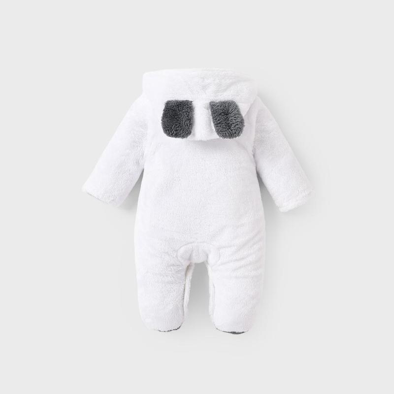 PatPat Baby Boy/Girl Bear Style 3D Ears Hooded Solid Plush Footed Jumpsuit Soft & Cute for Winter All-day Snuggle Keeping Warm Stylish