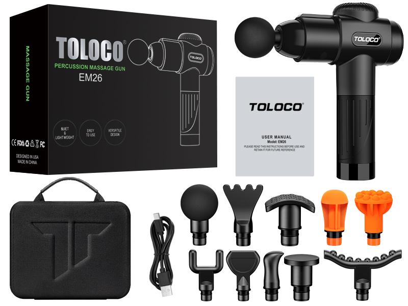 TOLOCO Cordless Massage Gun for Athletes – Quiet Deep Tissue Massager, 10 Attachments, USB Rechargeable, Perfect Pain Relief Gift