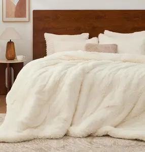 White Fluffy Comforter Set Queen Size, Fuzzy Faux Fur Comforter Bedding Set, Ultra Soft and Warm Winter Shaggy Bed Set (1 Comforter & 2 Pillowcases) as Gifts for Women