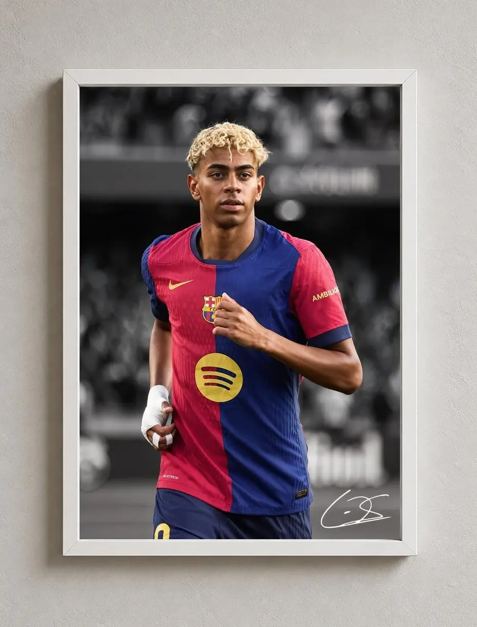 Lamine Yamal Poster with Printed Signature | Digital Download | Football Wall Art | Printable A3 Print