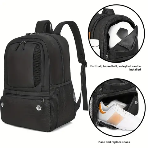 30L Lightweight Breathable Sports Backpack | Large Capacity Gym Bag with Shoe Compartment - Durable for Football, Basketball, Volleyball, Travel, School & Workouts (Gray/Blue/Black), Travel Sports Bag | Organized Storage Design | Mesh Pocket Storage