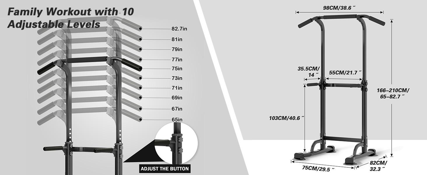 Soges Power Tower Dip Station Pull Up Bar 10 Levels Height Adjustable Multi Function Dip Bar for Home Gym Fitness Use 330lbs Capacity Ideal for Whole Body Workout Exercise Equipment Christmas Gifts