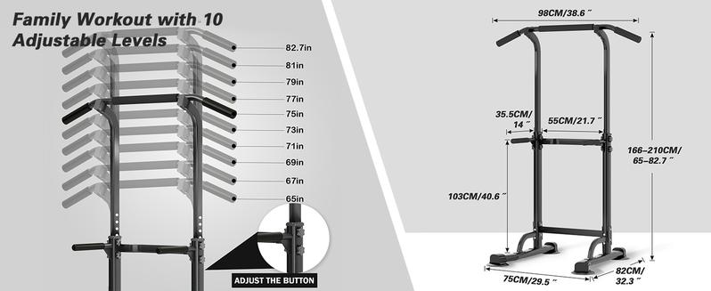Soges Power Tower Dip Station Pull Up Bar 10 Levels Height Adjustable Multi Function Dip Bar for Home Gym Fitness Use 330lbs Capacity Ideal for Whole Body Workout Exercise Equipment Christmas Gifts