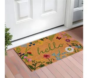 HomeRoots 24" X 36" Natural & Green Floral Hello Door Mat HomeRoots 24" X 36" Natural & Green Floral Hello Door Mat