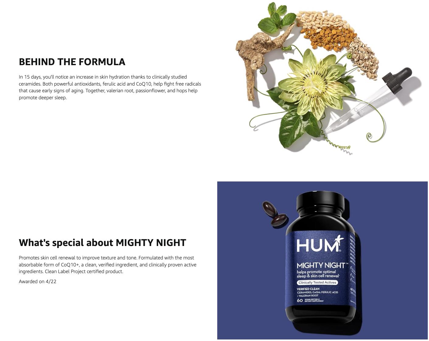 HUM Mighty Night - Nighttime Skin Supplement + CoQ10 & Ferulic Acid to Promote Skin Cell Renewal, Nighttime Beauty Vitamins for Women (60 Count)