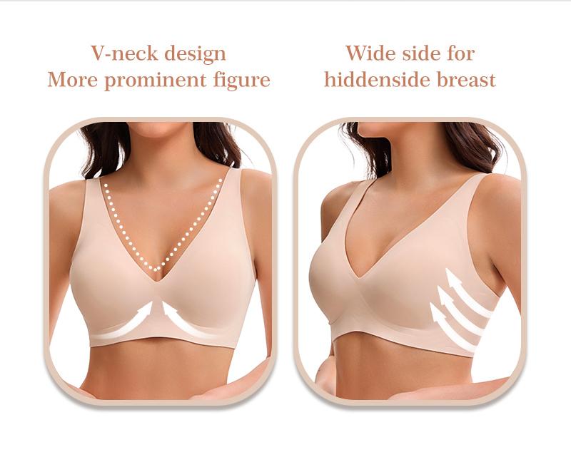 XWB Jelly Girlfriend Women's Comfortable Bra Full Cup Design, Upward Pulling Bra for High Comfort, Wireless Cushioning Jelly Bra Seamless T-shirt Bra Deep V Daily Bra Breathable and Elastic for Daily Wear
