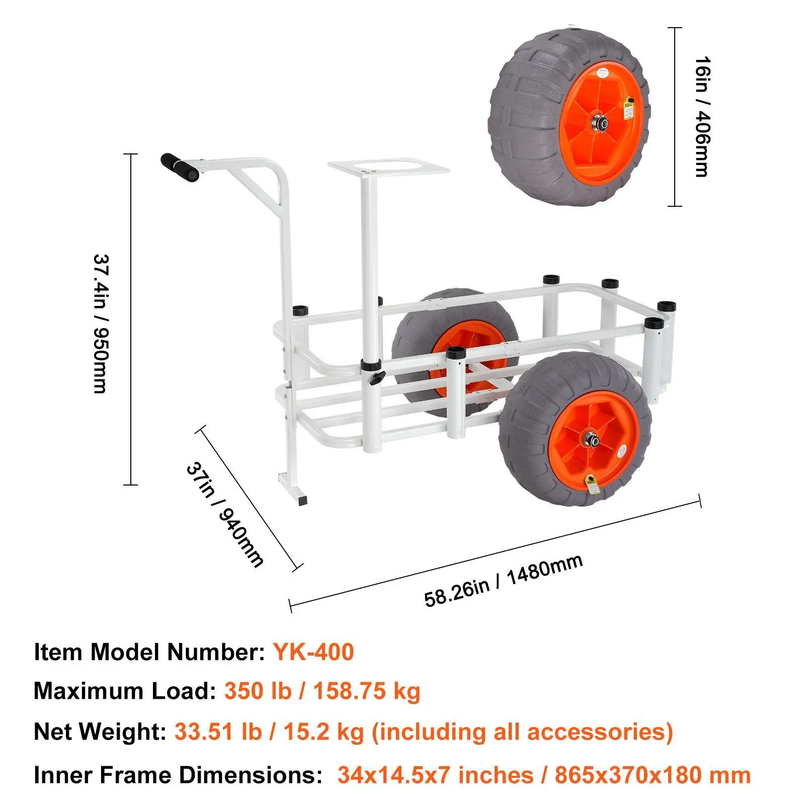 350 lbs with 16" Big Balloon Wheels