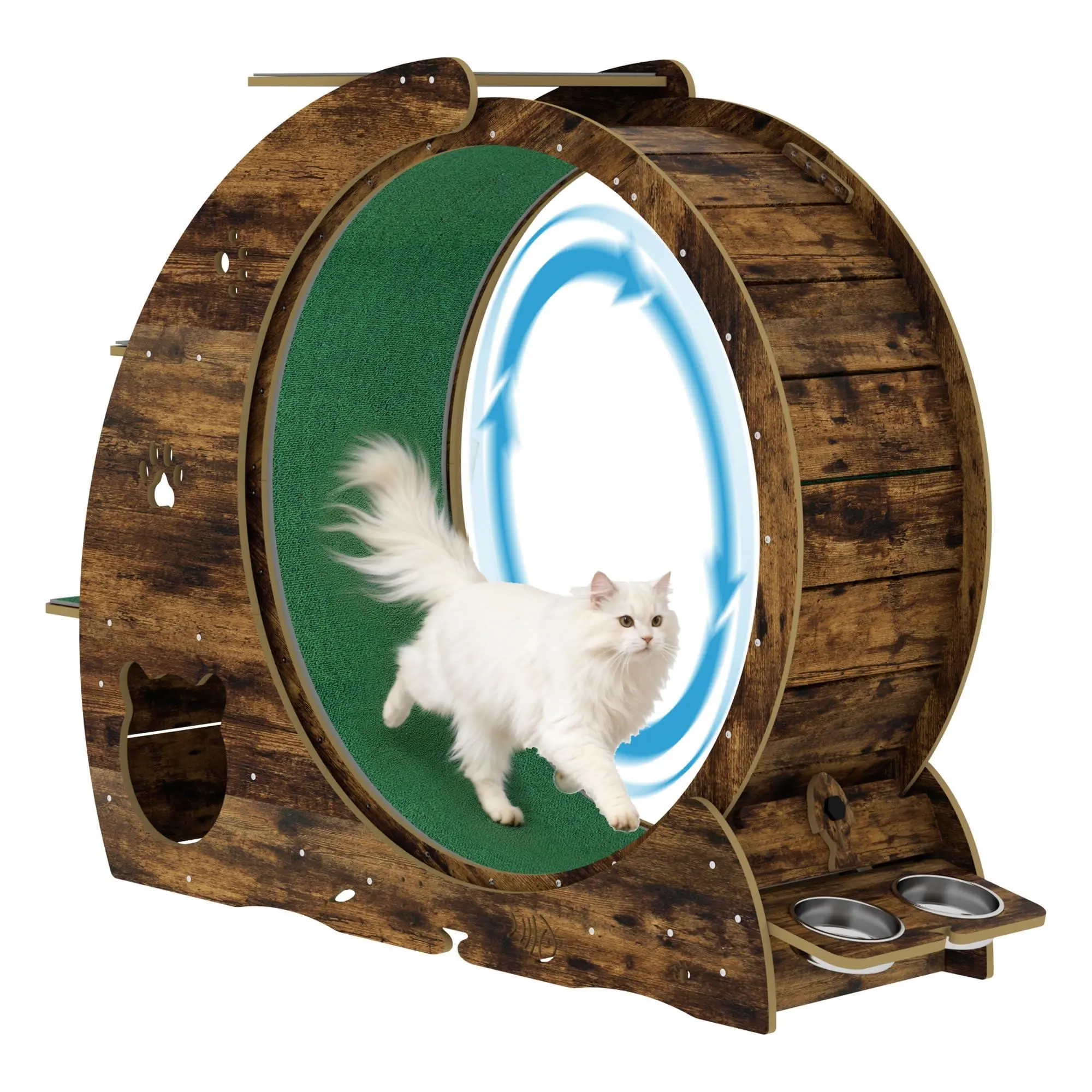 Cat Exercise Wheel, 48" Large Cat Wheel, Ultra-Quiet TPE Silent Running Wheel with Lock, Extra-Wide Stable Base & Removable Scrubbing Pad,Brown