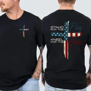 Patriotic Christian Faith T-Shirt – Stand for Flag Kneel for Cross Religious Shirt|   American Pride Cross Design Tee for Men|   Conservative Christian Cotton Clothing