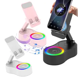 Wireless Induction Speaker, Phone Stand with Bluetooth Speaker Amplifier, Stereo Sound, RGB Ambient Light, 360° Adjustable Phone Holder Compatible with iPhone/iPad/Android/Samsung Galaxy-Black