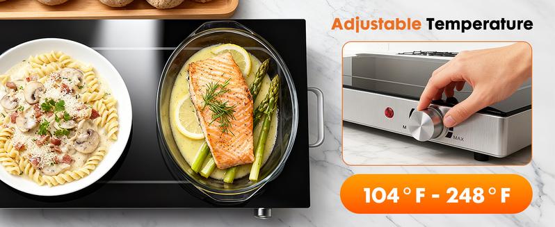 Electric Warming Tray, Glass Top Food Warmer with Adjustable Temperature Control, Easy Cleaning Chafing Dishes Easy Cleaning for Parties Buffet, Gatherings, Hot Plates for Food, Black