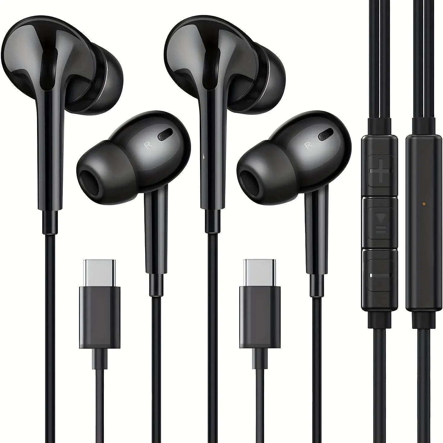 2 Pcs of dedicated USB-C wired headphones with a microphone and in-line controls, in-ear headphones with built-in high-definition stereo sound, cable length: 120 cm / 47.24 inches, comes with 4 pairs of extra S/L replacement ear tips Electronic Audio