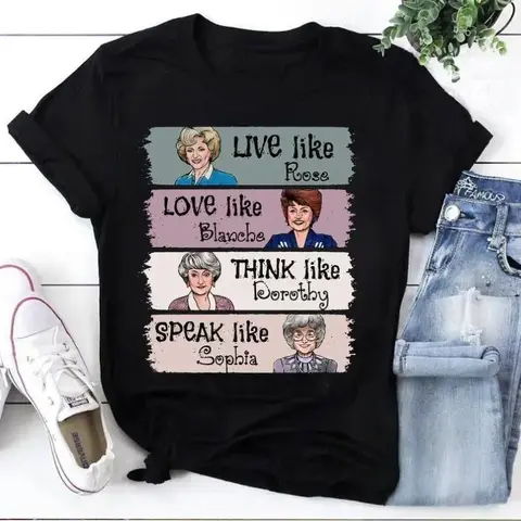 Men's 80s Retro The Golden Girls 100% Cotton Vintage Graphic Tee - Athletic Short Sleeves, Breathable Unisex Easy Layering Casual Top with Live Like Rose Quote, Easy to Share Vintage Gift