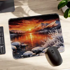 LIVEKEY Gaming Mouse Pad "Snow Lake Sunset" with Stitched Edges & Non-Slip Base - High Precision Low-Friction Surface, 26cm x 21cm, Cute Cartoon Bird Design for PC/Mac/Laptop Accessories, Office & Gaming Desk Decor