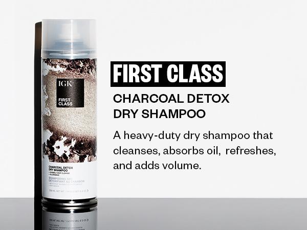 IGK FIRST CLASS Charcoal Detox Dry Shampoo Travel | Volume + Soothes Scalp + Balance Oil | Vegan + Cruelty Free | Overnight Dry Shampoo | 90ml | 2 oz