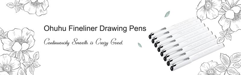 Ohuhu Micro Fineliner Pens: 8 Waterproof Black Ink Pens in Assorted Sizes for Drawing, Journaling, Sketching, Anime, Manga & Watercolor Art