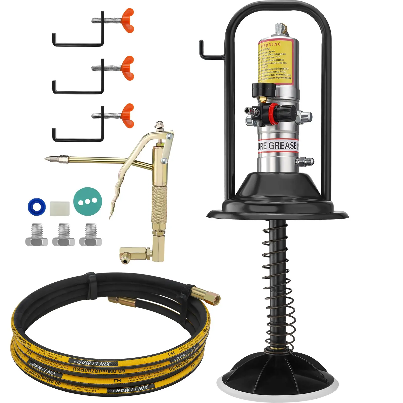 50:1 Ratio Portable Air-Operated Grease Pump – Die-Cast Aluminum Pneumatic Lubrication System with 13ft High-Pressure Hose, 360° Rotating Gun, Barrel Cap, 0-3# Compatibility, No Leakage for Industrial/Automotive Use