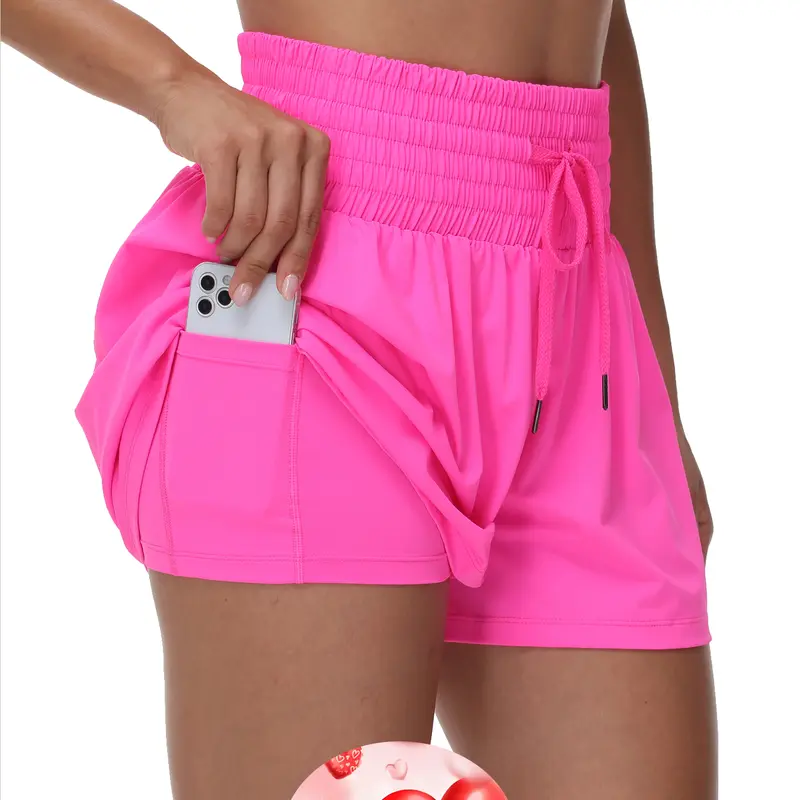 High-Waisted 2-in-1 Athletic Shorts For Women Gym Workout Running Lounge Pants With Pocket Tennis Golf Shorts Elastic Drawstring Cute Clothes Summer Outfits  Sportswear Hiking Exercise Cycling Outdoor Nylon