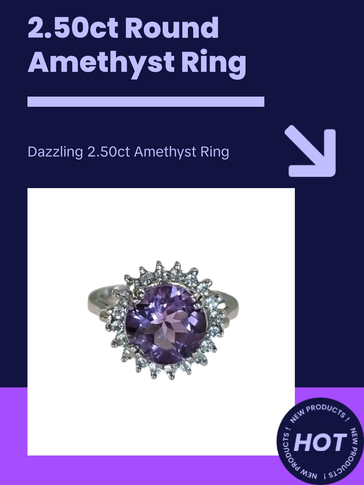 2.50ct Round Cut Purple Amethyst Statement Ring