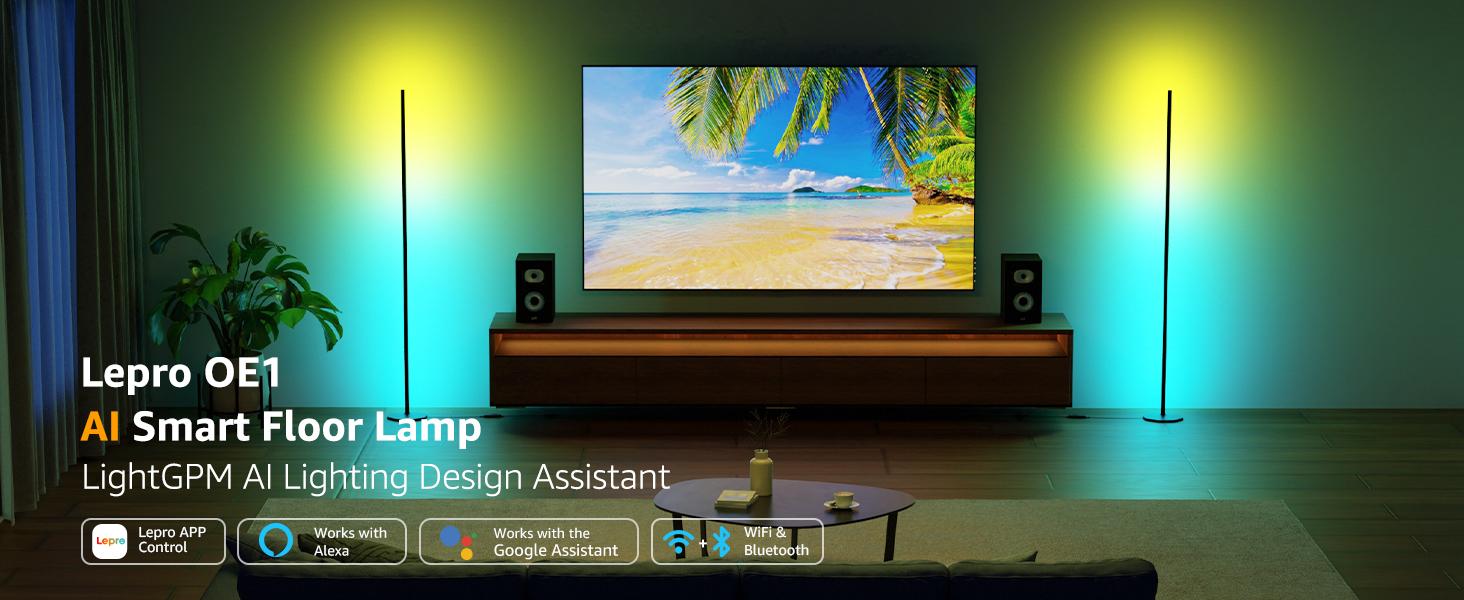 Lepro OE1 AI Smart Floor Lamp, LED RGBW Corner Lamps Compatible with Alexa