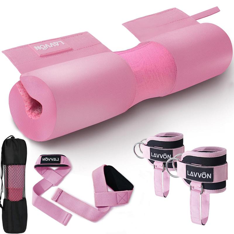 Barbell Squat Pad Set Nylon Padding AntiSlip Thick Foam for Squats Cushion Lunges Bar Padding Hip Thrusts Standard Olympic Weight Bar Pad Wrist Straps Weightlifting Ankle Straps