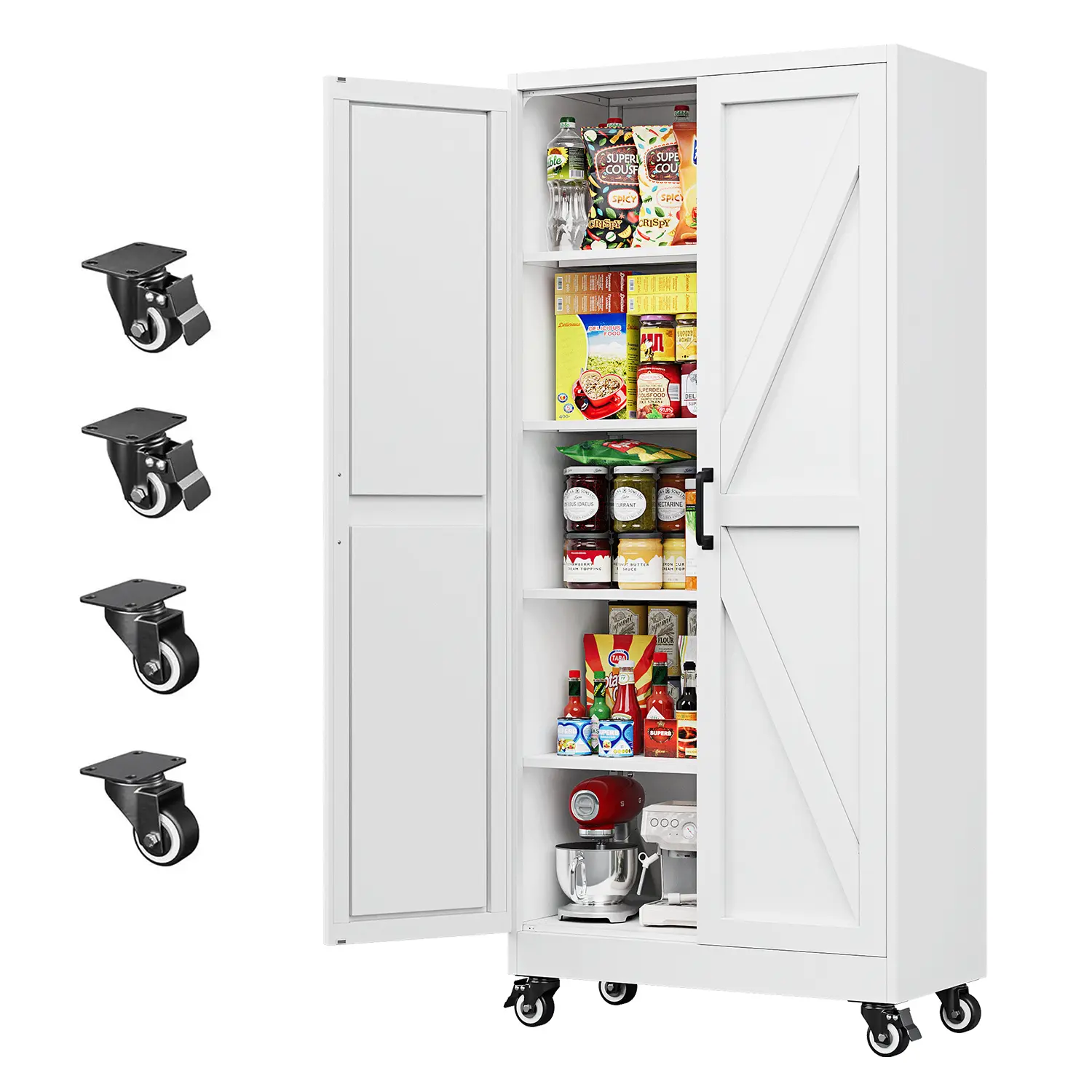 Letaya 71/75" Tall Metal Storage Cabinet with Wheels, Steel Storage Cabinet with 4 Adjustable Shelves & 4 Wheels, Metal Pantry Cabinet, 120 lbs per Shelf, for Garage, Office & Home