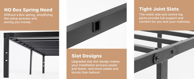 Black Full Size Metal Platform Bed Frame with Steel Slat Support, No Box Spring Needed, Easy Assembly, Modern Furniture