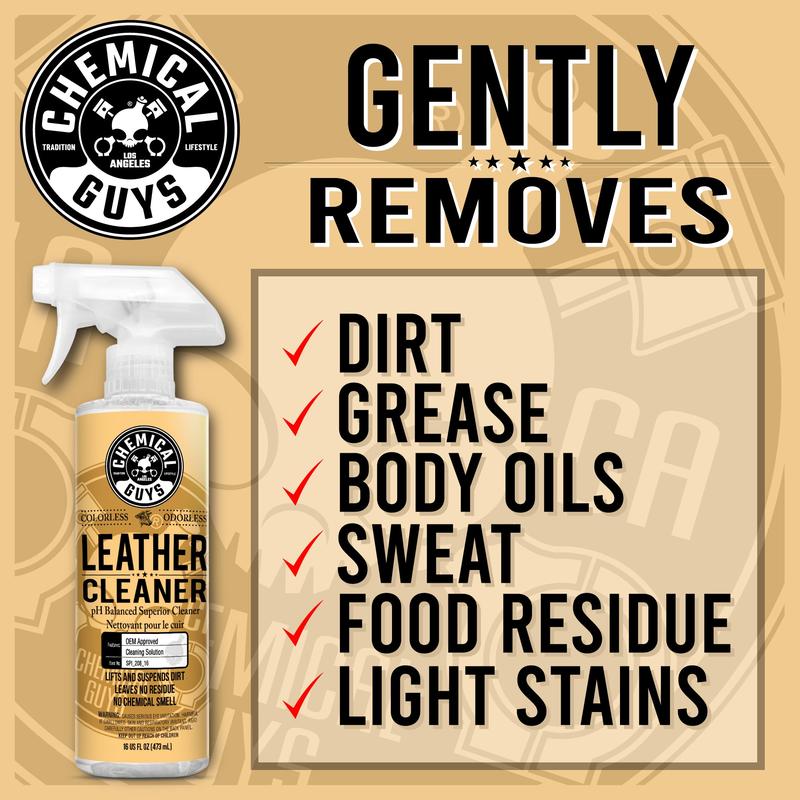 CHEMICAL GUYS Leather Cleaner - pH-balanced, UV protection, restore & protect leather, removes oil and stains, draws out dirt and oil, cleans leather
