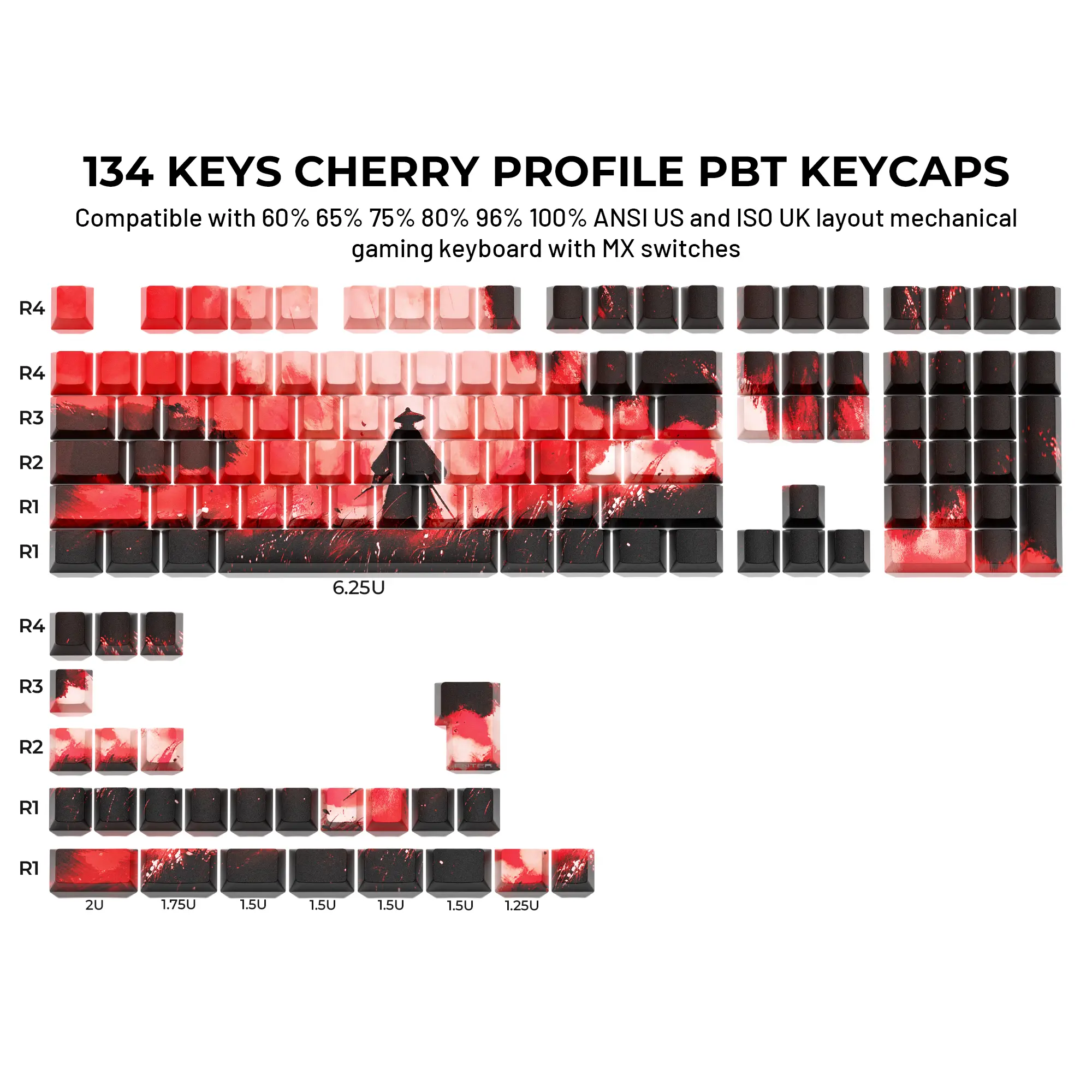 XVX Wuxia Theme Swordsman Red/Black Cherry Profile Double Shot  Dye-Sub PBT Side-Printed Shine-Through Keycaps Full Set 134-Keys （only keycap, not include a keyboard） tiktokshopbacktoschool, Compatible Keyboards,back to school,back to school haul