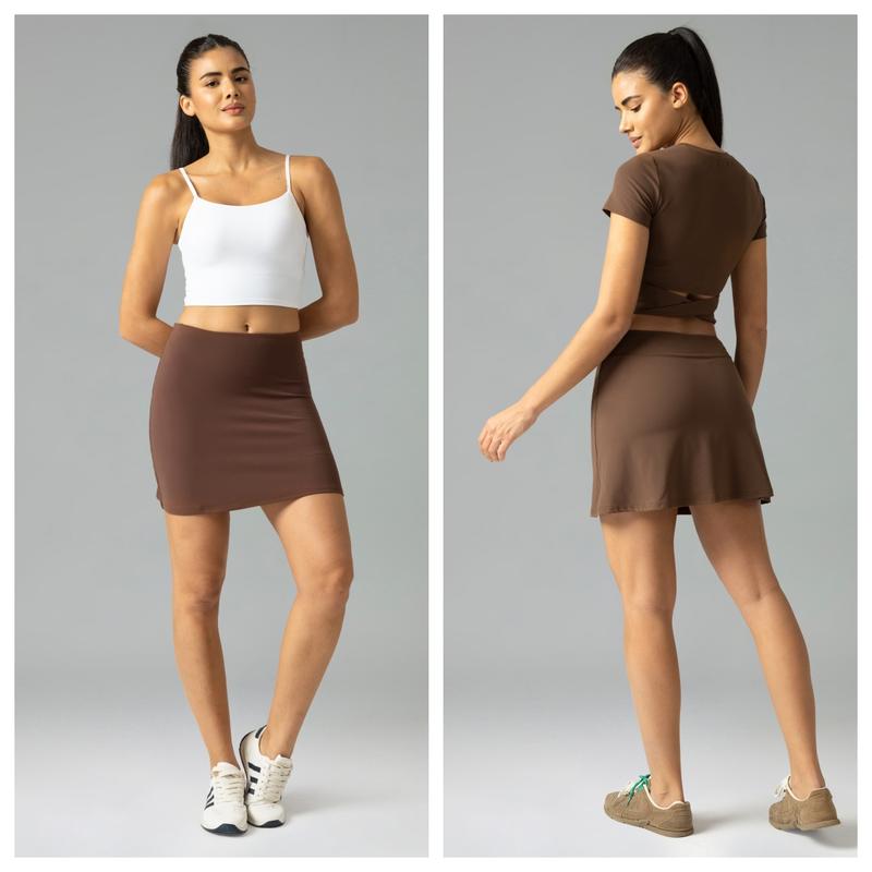 Colorfulkoala Women's Dreamlux High Waisted Tennis Skirts Built-in Shorts with Inner Shorts Pockets Golf Skorts Activewear Outdoor Brown A-Line Silhouette 16.5'' Length