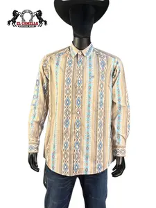 Ariat Men’s Tan & Turquoise Aztec Print Long Sleeve Button-Down Western Shirt 10071714