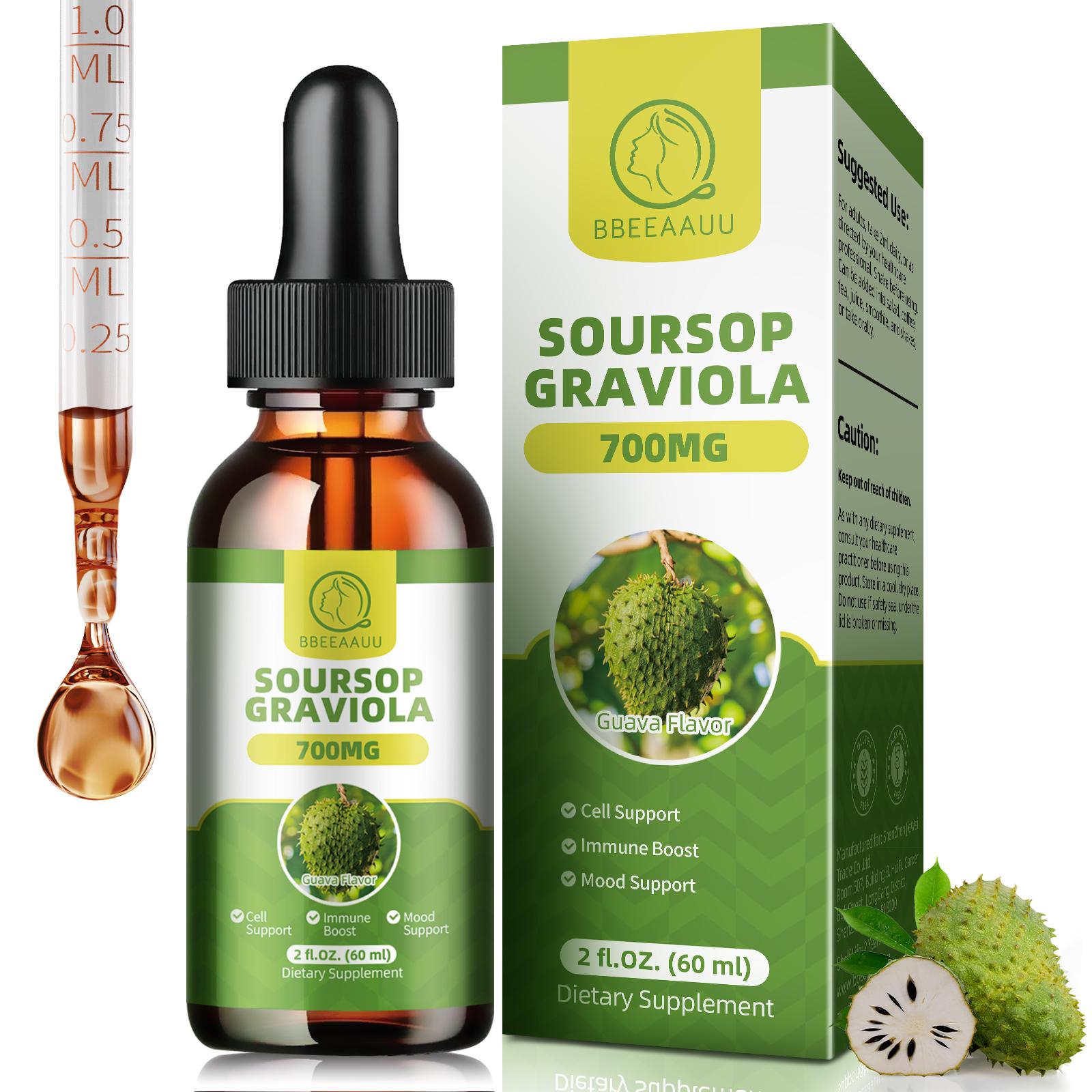 Soursop Liquid Drops, Multivitamin, 60ml, 2 Fl Oz, Bitters Liquid, Organic Soursop Leaf Extract Soursop Oil, Dietary Fiber Healthcare Supplement Soursop Liquid Drops, Multivitamin, 60ml, 2 Fl Oz, Bitters Liquid, Organic Soursop Leaf Extract Soursop Oil, Dietary Fiber Healthcare Supplement