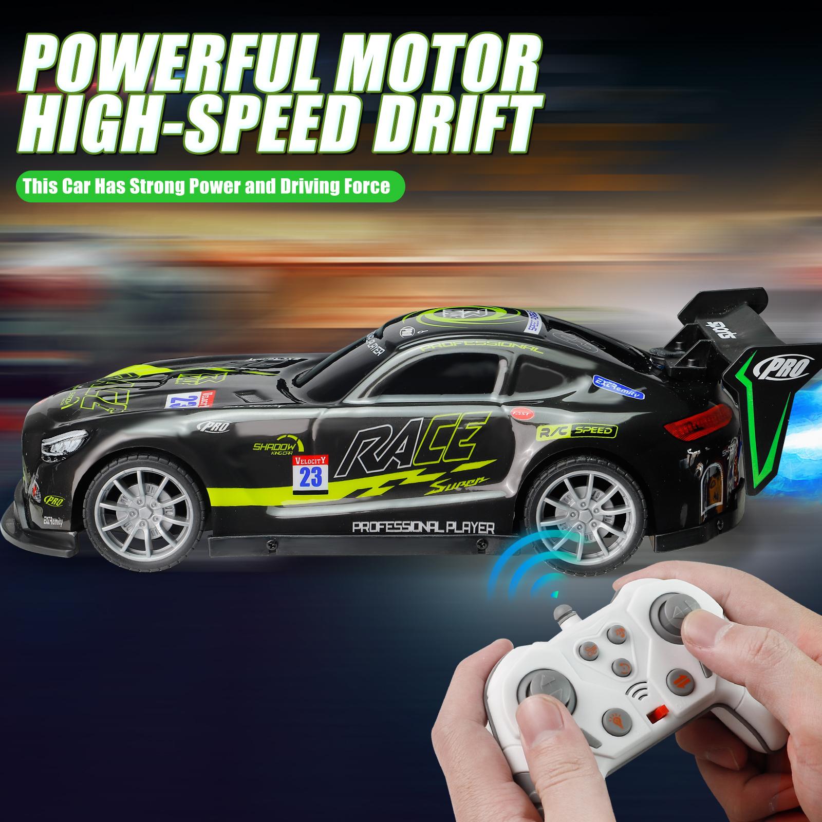 1:16 Alloy Drift RC Car - 4WD Remote Control Drift Car with Flashing LED Lights, Precision Drift Tires, and Steam Nitrous for High-Performance Drift Action