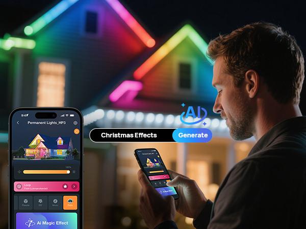 Linkind Permanent Outdoor Lights HP2,100ft Smart AI RGBTW Christmas Lights, 85 Scenes Modes for Daily Holiday Christmas Decorations,IP67 Waterproof, Compatible with Alexa,Google Assistant