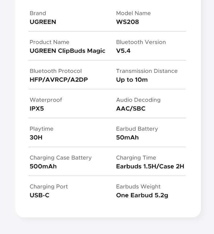 UGREEN S6 Magic Clip-on Design Wireless Earphones, Built-in Mic High-quality Sound Earbuds, with LCD Screen Display, 30H Long Playtime Touch Headphones-TikTokShopBlackFriday ,TikTokShopJumpstartSale